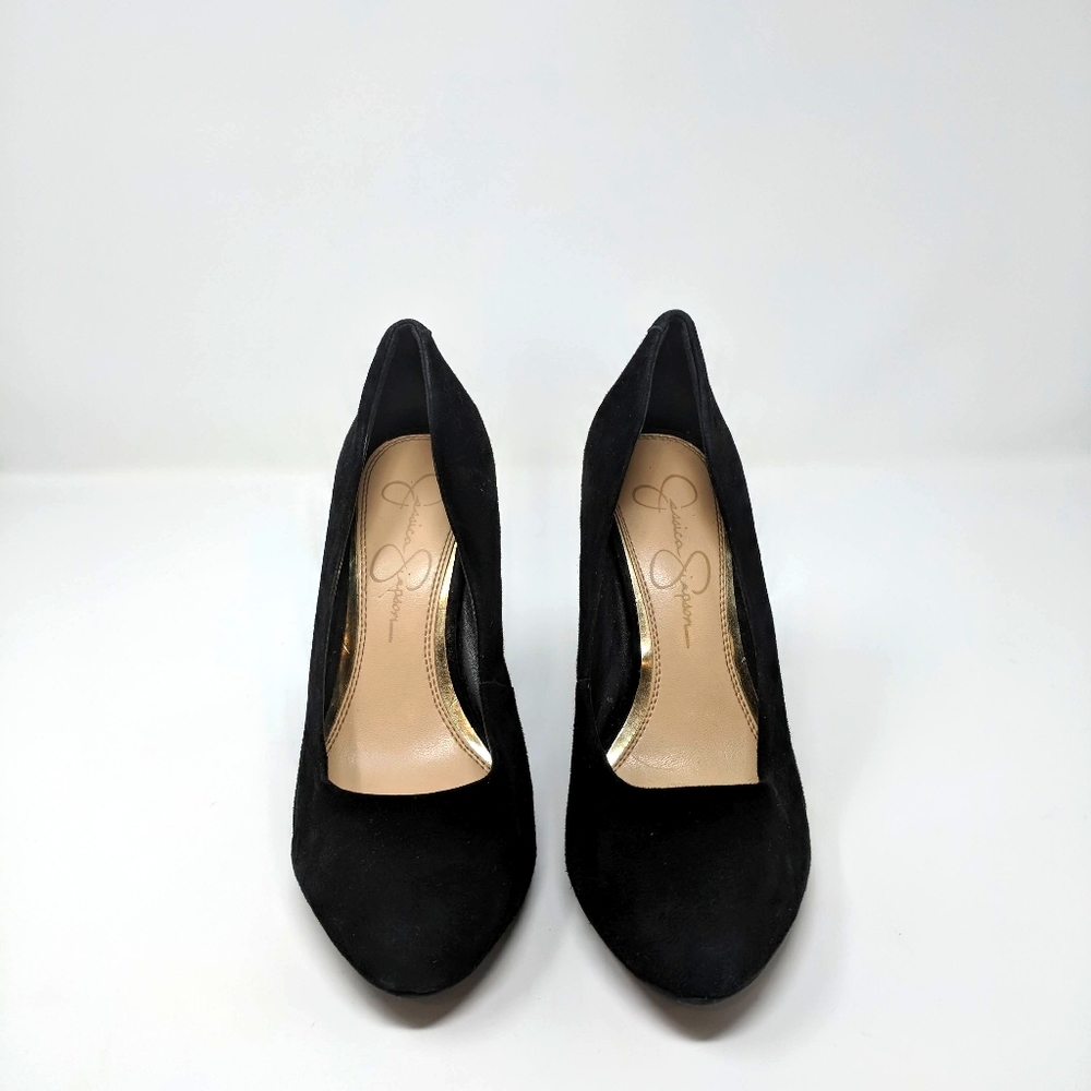 Black suede pumps